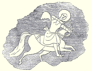 Drawing of fresco in tomb of Tigran Honents in Ani.  Click for more on caves below the city.  (VirtualANI)